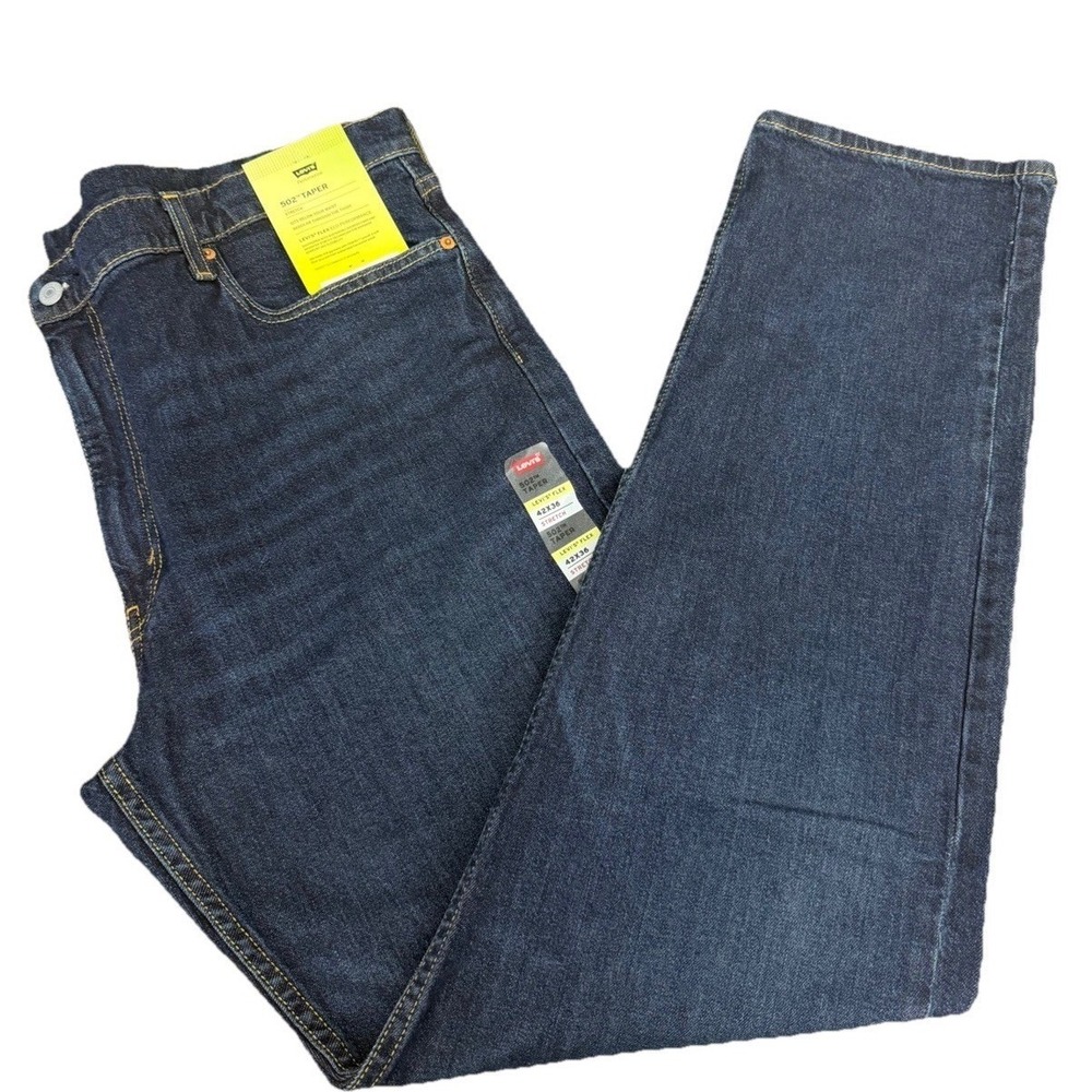 Levis Men's 502 Taper Fit Stretch Jeans Clean Run - Dark Indigo Size 42X36 New